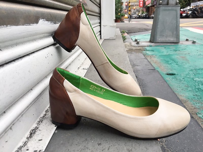 Painting # 8034 || lambskin cotton candy low heels jasmine rice white || - รองเท้าอ็อกฟอร์ดผู้หญิง - หนังแท้ ขาว