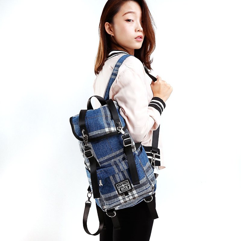 2016RITE 軍袋包(M)║丈青藍格║ - 後背包/書包 - 紙 藍色