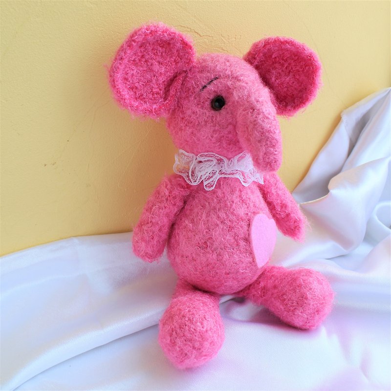 Pink knitted elephant plush fluffy baby toy, Stuffed animal plushie amigurumi - Kids' Toys - Wool Pink