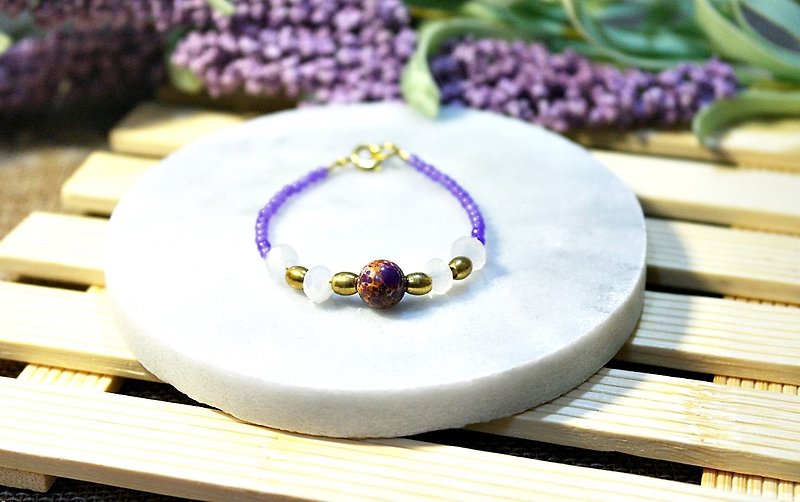 Natural stone bracelet _ x Bronze button imperial purple ➪ limited X1 - ต่างหู - เครื่องเพชรพลอย สีม่วง