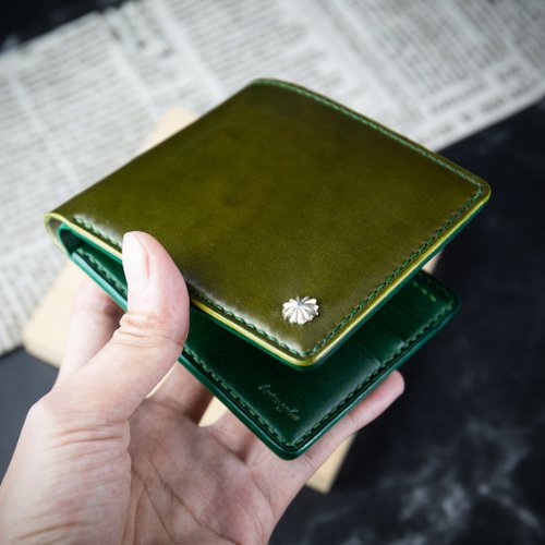 Mister手作皮件專門店 【客製化禮物】【短夾、銀包】橄欖綠 Cordovan馬臀皮 刻字 Mist