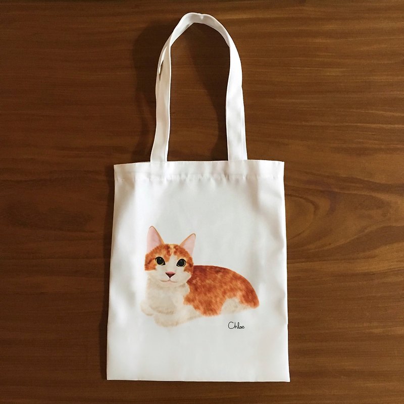 Wang Hao canvas bag - orange white cat - Handbags & Totes - Polyester White