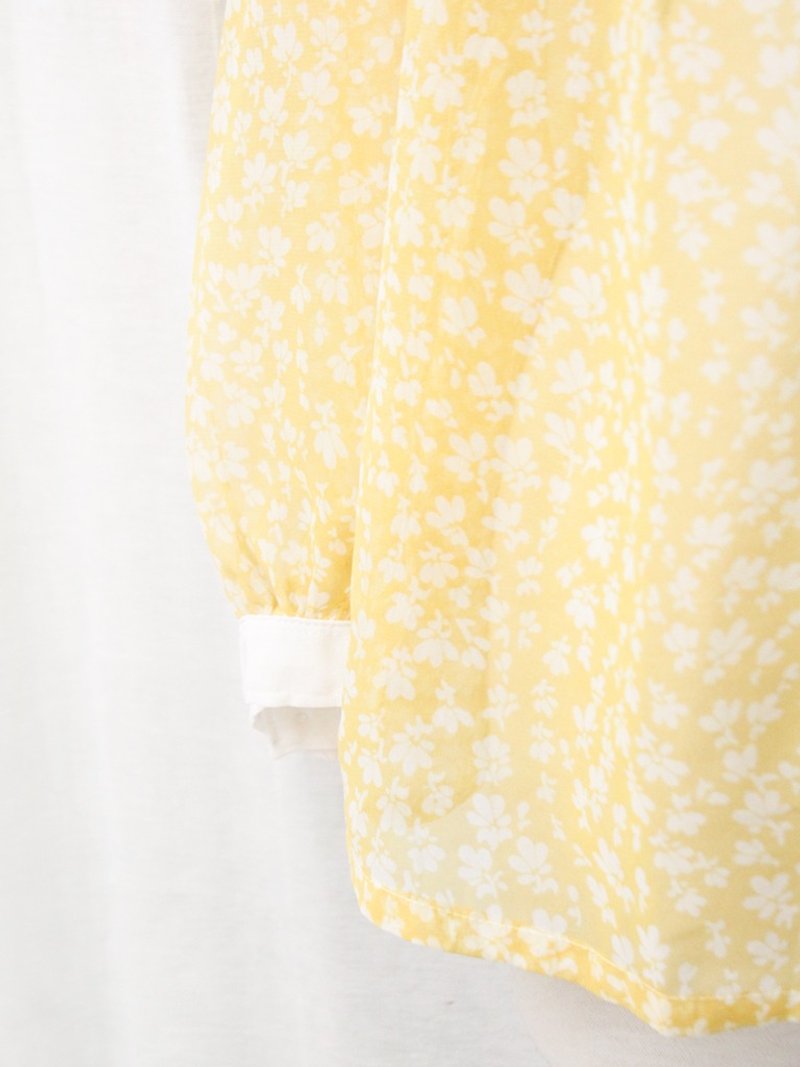 【RE0720T116】日本製清新復古鵝黃色碎花古著襯衫 - 女襯衫 - 聚酯纖維 黃色