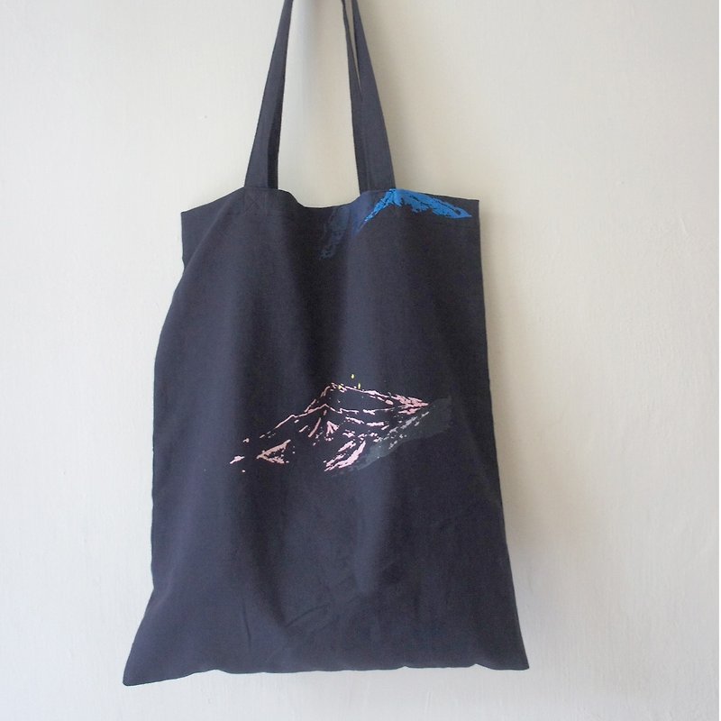 Deep blue light blue black cotton and linen hand-printed cotton and linen carry-on bag / - Messenger Bags & Sling Bags - Cotton & Hemp Blue