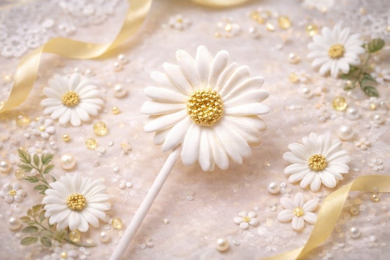 Candy Sculpture Lollipop – Pure White Florals - ขนมคบเคี้ยว - อาหารสด ขาว