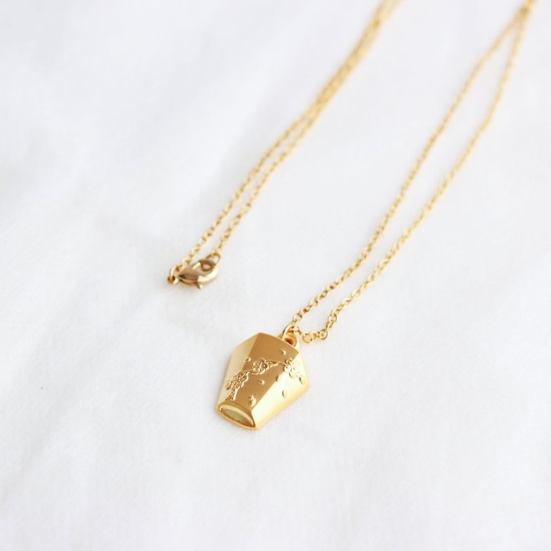 【Card Necklace】Taiwan Culture Three-Dimensional Style-Sky Lantern - Necklaces - Other Metals Khaki