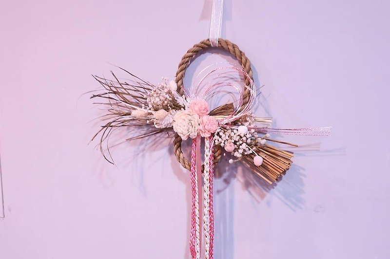 Prayer note with rope pink gentle 2019 dry flower new year decoration - ของวางตกแต่ง - พืช/ดอกไม้ สึชมพู