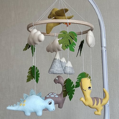 Felt Dreams Designs Dinosaur mobile nursery decor, crib mobile baby boy, baby shower gift
