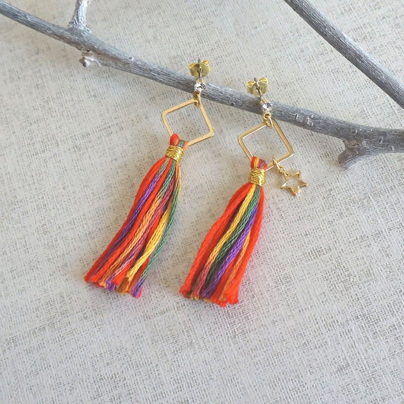 original tassel pierced earring "sunshine" - Earrings & Clip-ons - Thread Red