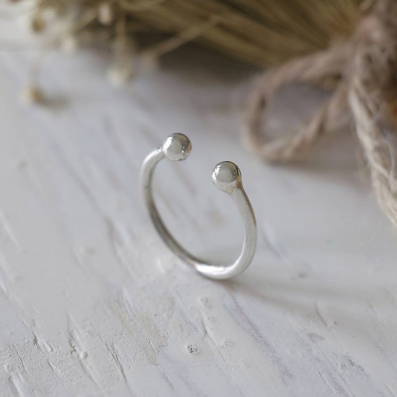 Dot 2 Minimal ring two double tiny women Girl silver sterling thin modern thin - 戒指 - 其他金屬 銀色