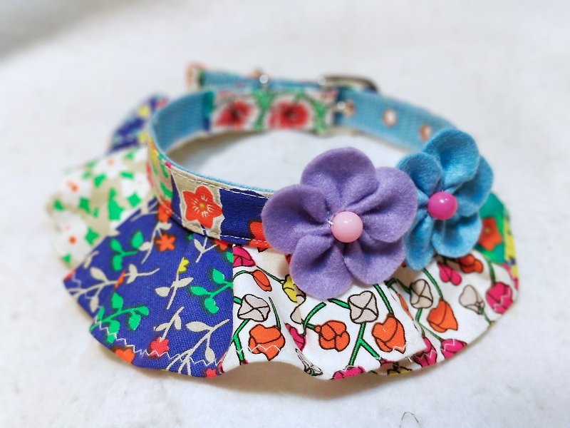 Pet cat and dog flower patchwork collar neck ornament - ปลอกคอ - ผ้าฝ้าย/ผ้าลินิน หลากหลายสี