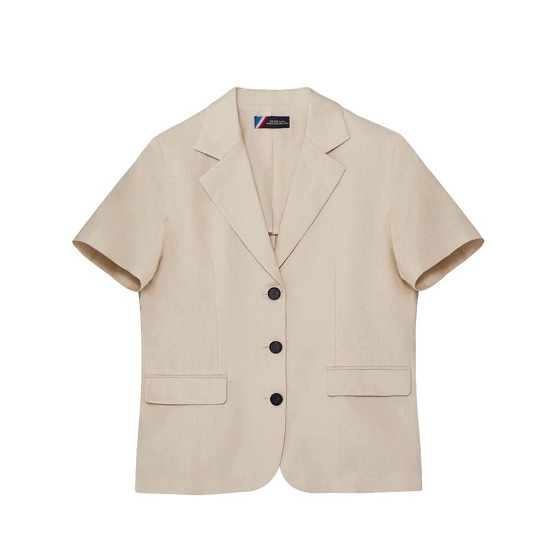 Korea sisterhood, Basic Linen Short Sleeve Jacket - Beige - 女大衣/外套 - 棉．麻 金色