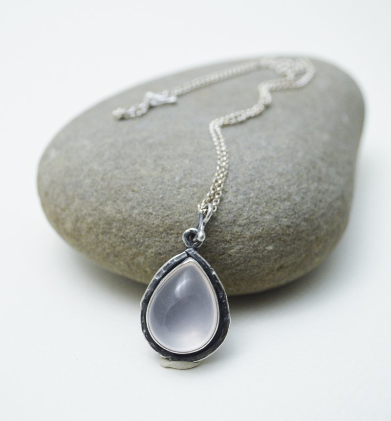 折疊系列-19號之二‧粉水晶‧硫化純銀墜‧純銀鍊項鍊 - 項鍊 - 純銀 粉紅色