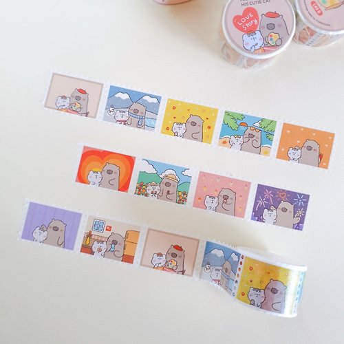 smaisiam Mr. Bear and his cutie cat : Stamp Masking tape - Love Story
