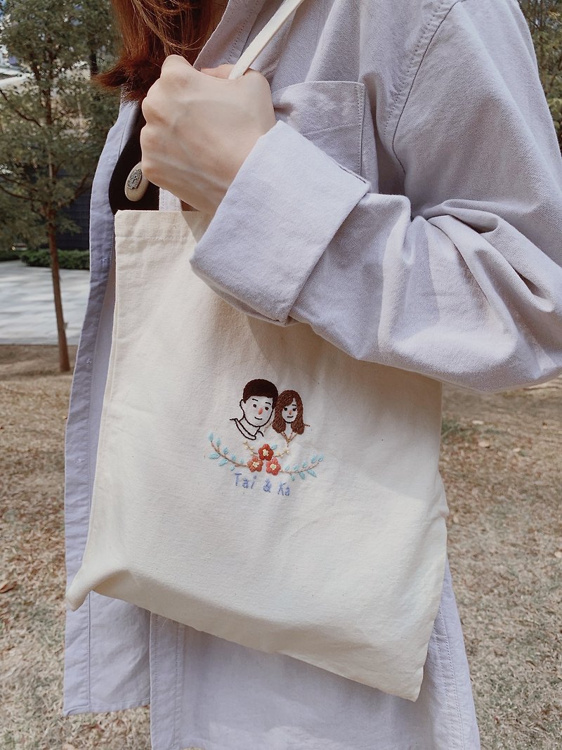 DIY Portrait Like Yan Embroidered Shoulder Bag Material Bag - กระเป๋าแมสเซนเจอร์ - ผ้าฝ้าย/ผ้าลินิน 