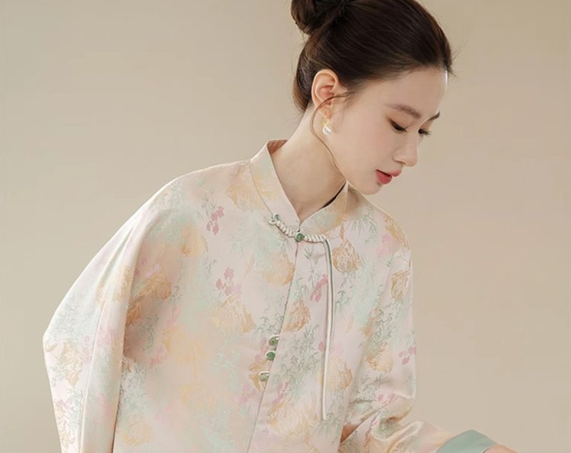 新中式復古中國風 質感提花茶服 上衣/半裙 - 女上衣/長袖上衣 - 聚酯纖維 多色