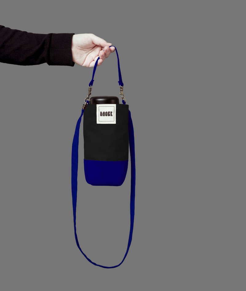 萬用環保飲料提袋  可拆式長背帶 斜肩揹 手提 黑+寶藍 - 手提包/手提袋 - 棉．麻 多色