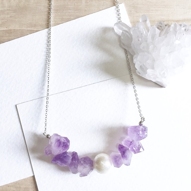 Lavender Fairy Amethyst Raw Stone 925 Silver Necklace - Chokers - Gemstone Purple