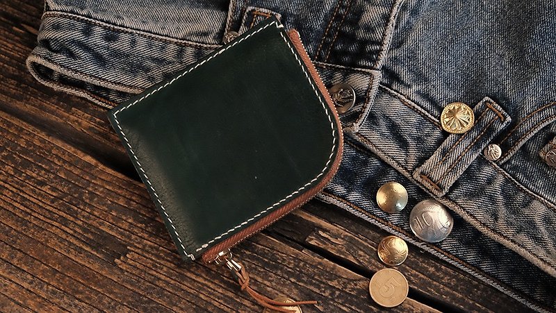 Vegetable tanned leather purse retro green hand handmade birthday gift purse wallet - Coin Purses - Genuine Leather Green