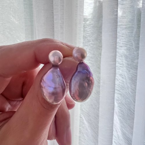 Ellajo Bijoux 暮光水影・天然巴洛克絢彩紫光珍珠耳釘