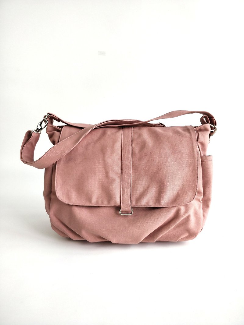 Pink canvas Messenger bag / Diaper bag / Travel shoulder bag - no.18 Daniel - Messenger Bags & Sling Bags - Other Materials Pink