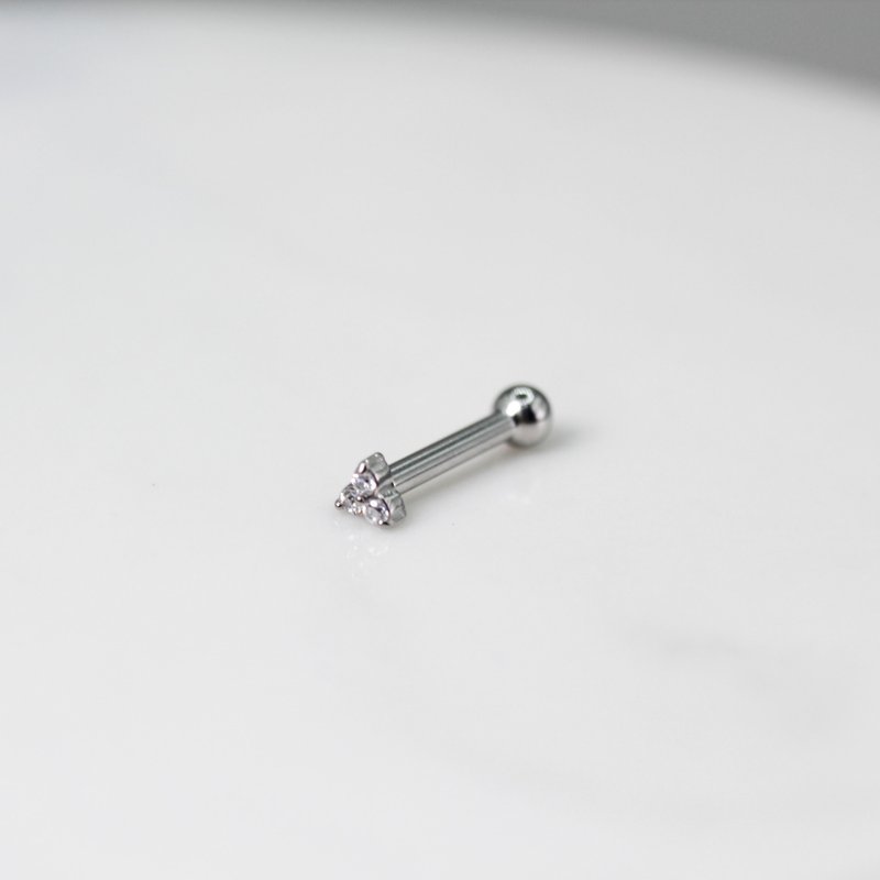 【SWS飾品】三葉鑽 耳骨轉珠耳環  抗敏醫療鋼 鋯石耳環 / 單支 - 耳環/耳夾/耳骨夾 - 不鏽鋼 銀色