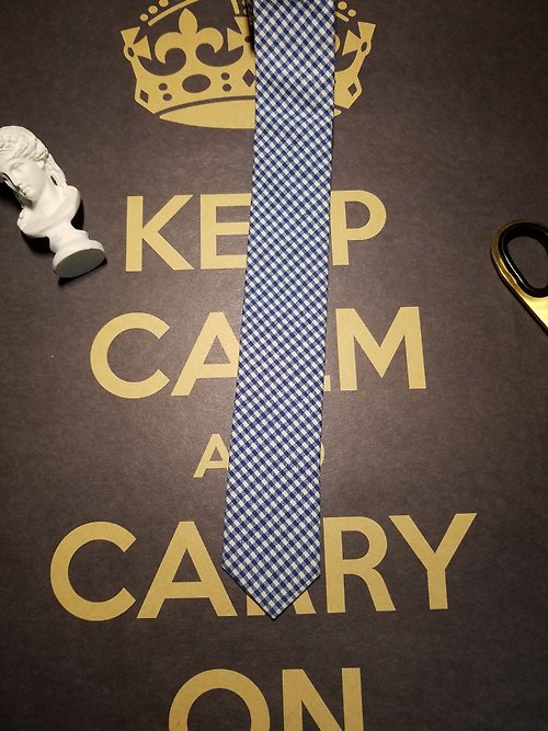 小可愛和小領帶 藍白色小格子領帶超窄版領帶