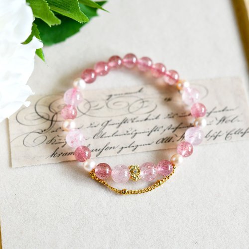 天然石☆ブレスレット ストロベリークォーツ ♪ 383 《上質