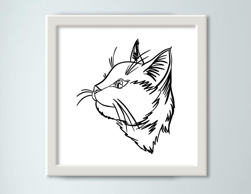 Cat, Monochrome, Black and white, Cute poster, Digital picture - Posters - Other Materials Multicolor