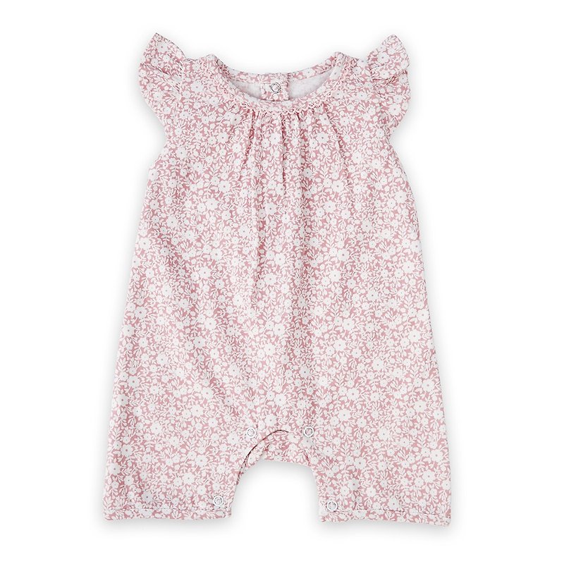 【Deux Filles有機棉】粉底白色花女童連身裝 - 嬰兒連身衣/包被/包巾 - 棉．麻 粉紅色