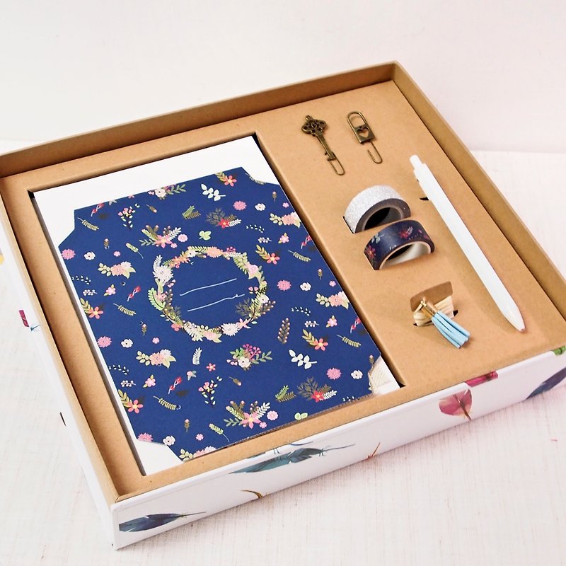 Floral Pattern Craftbook Marker Box Set- Bind Your Notebook All-In-One Kit, 2 Paper Clips, 2 Masking Tape, 1 Charm &amp; 1 Pen