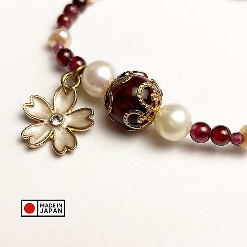Hoshino Jewelry Kan 珍珠 碧璽 紅膠花 金草莓 天然水晶 日本手作 禮物 能量石手鍊