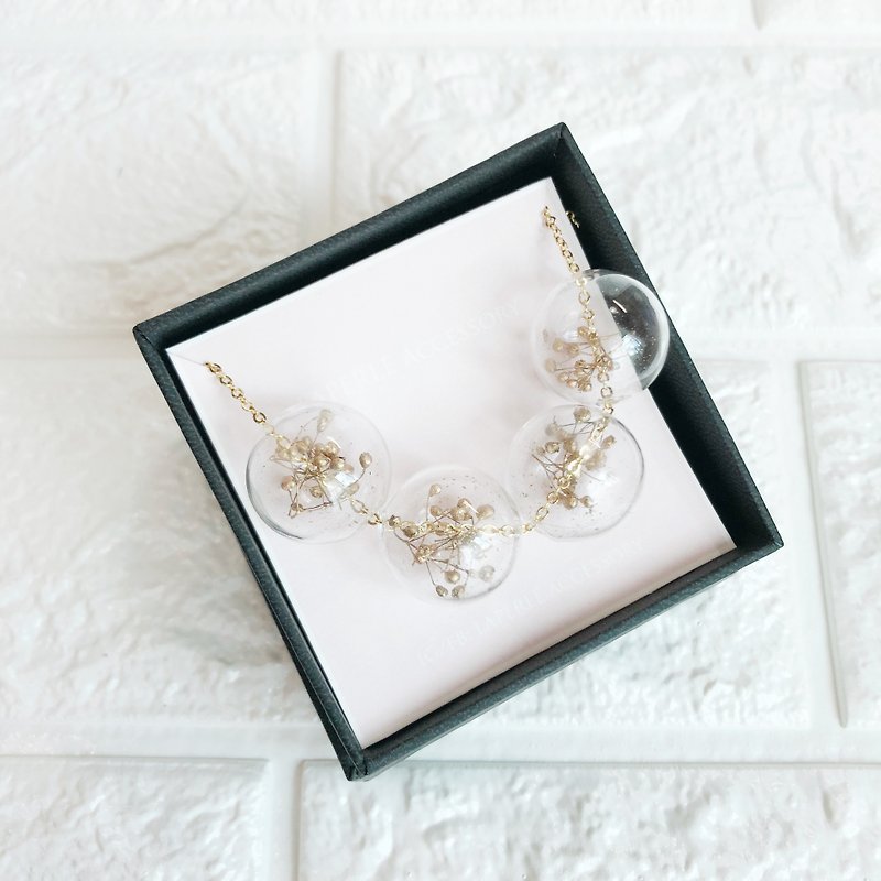 ゴールデンジプソフィラは花、花、ガラスビーズ、透明なネックレス、ネックレス、ネックレス、ネックレスを枯らさない - チョーカー - ガラス ゴールド