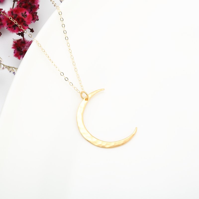Hammered Moon s925 sterling silver 24k gold-plated necklace - สร้อยคอ - ทอง 24 เค สีทอง