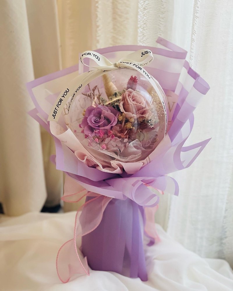 Bobo Ball Bouquet | Everlasting Rose Bouquet - ช่อดอกไม้แห้ง - พืช/ดอกไม้ สีม่วง