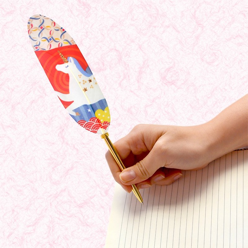 Japan Quill Pen Feather Ball Pen Japan and Wind Prayer Series J05 Feather Pen Flying Horse - ปากกา - วัสดุอื่นๆ สีแดง