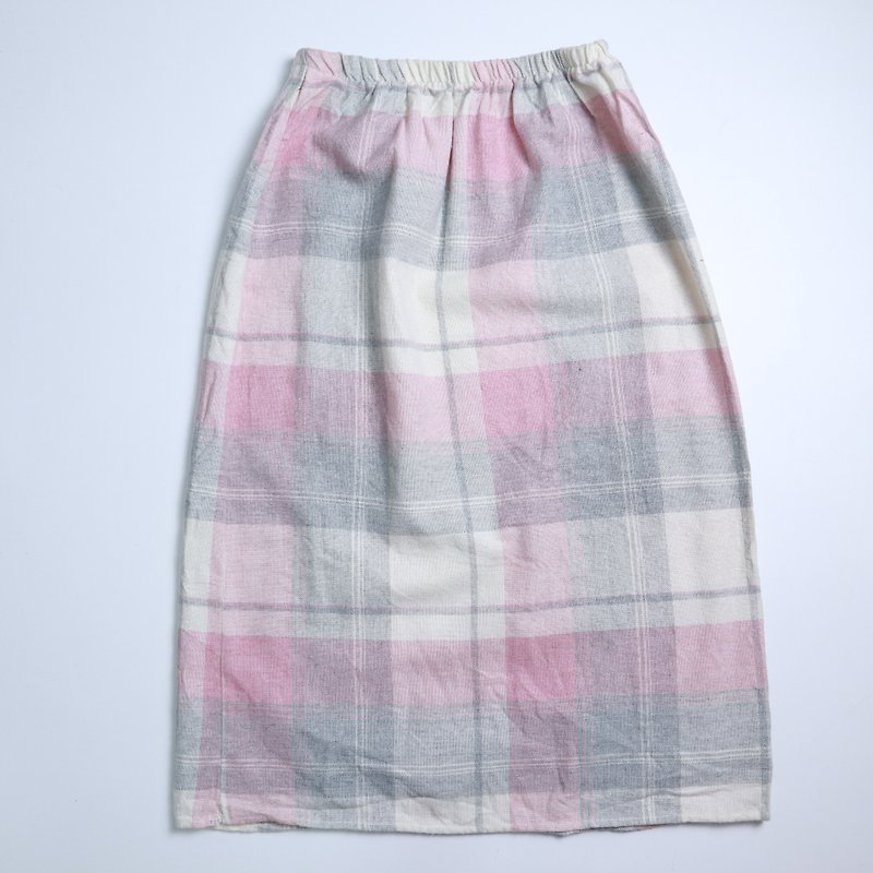 1980s American powder gray checked wool skirt vintage skirt - Skirts - Wool Pink