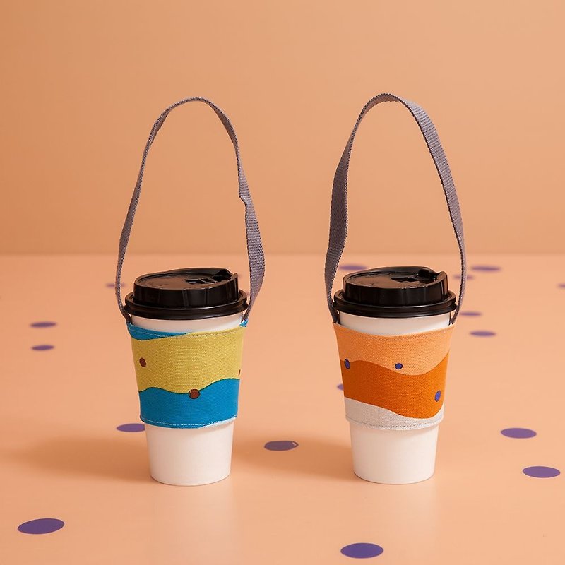 Take-Out Cup Holder(2pcs)/Bubble Tea/Fresh Green/Caramel - ถุงใส่กระติกนำ้ - ผ้าฝ้าย/ผ้าลินิน สีน้ำเงิน