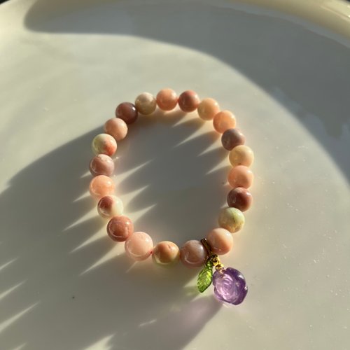 Sri Yantra 天然老礦料櫻花瑪瑙手鏈女生彩色櫻花瑪瑙水晶手串 珠子油潤 收藏