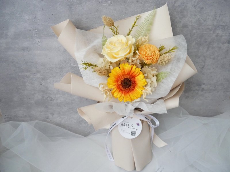 中小型不凋非洲菊玫瑰花束【啟程】告白/生日/周年紀念日/畢業季 - 乾燥花/永生花 - 植物．花 黃色