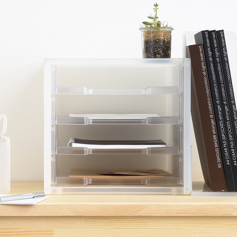 squ+ SOFFICE Japanese-Made Four-Tier A4 Document Drawer Organizer - ชั้นวาง/ตะกร้า - พลาสติก สีใส