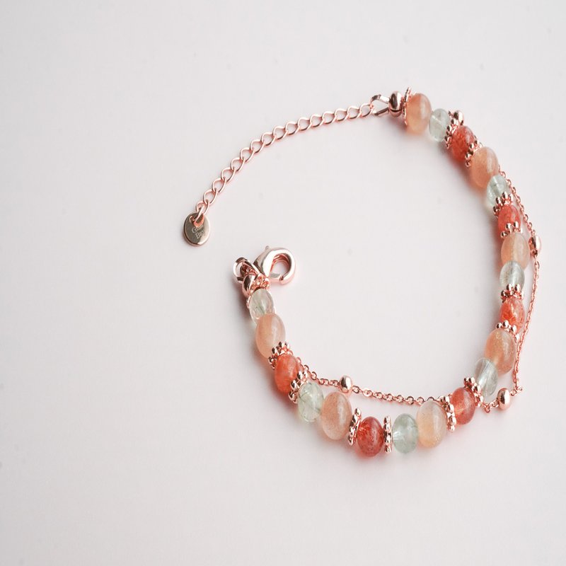 Arusha Orange Moonlight 14KGF cover with rose gold double chain bracelet - Bracelets - Crystal Multicolor