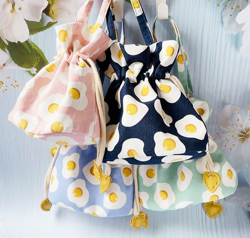 Love Poached Egg/Universal Drawstring Bag/Customized - กระเป๋าเครื่องสำอาง - ผ้าฝ้าย/ผ้าลินิน 