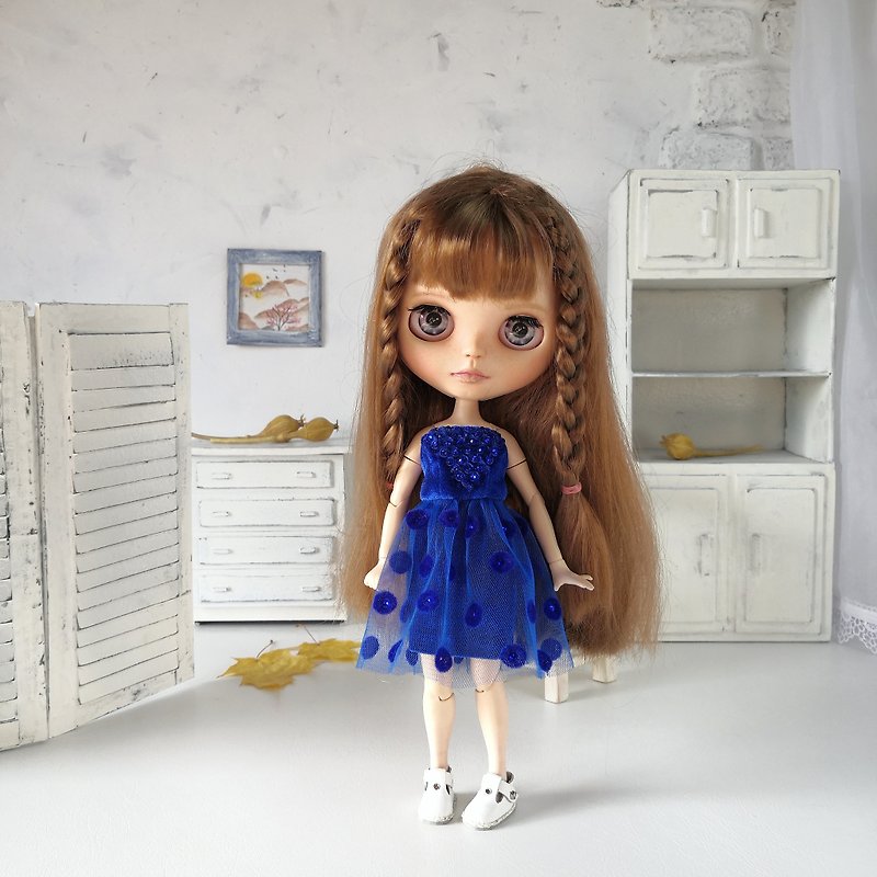Blue dress Blythe doll Clothes Blythe doll Outfit doll - ตุ๊กตา - ผ้าฝ้าย/ผ้าลินิน 