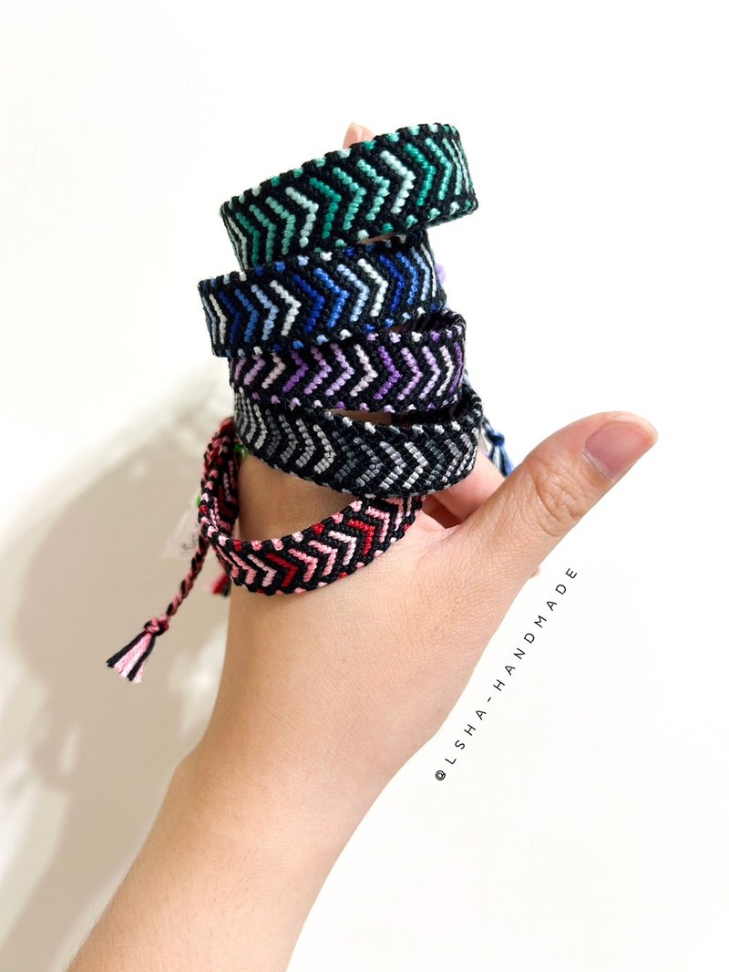 【LSHA】手作編織 友誼手環 Friendship Bracelets(夜霓虹) - 手鍊/手環 - 棉．麻 