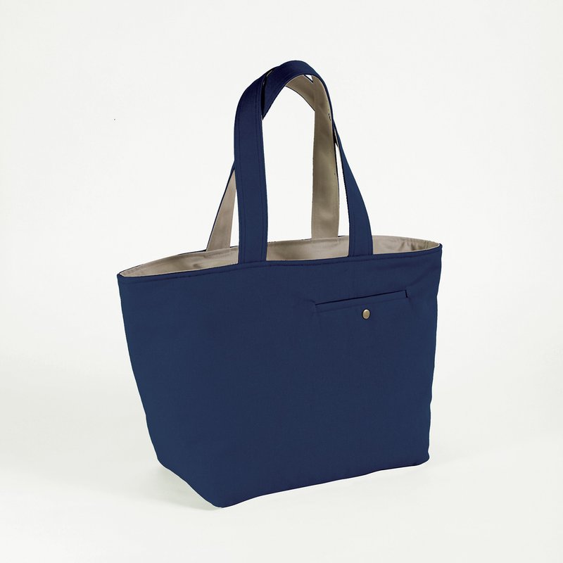 Large capacity/tailor pocket tote bag/dark blue - กระเป๋าแมสเซนเจอร์ - ผ้าฝ้าย/ผ้าลินิน สีน้ำเงิน