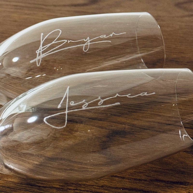 客製化signature手刻香檳杯酒杯 (人手雕刻) - 酒杯/酒器 - 玻璃 透明