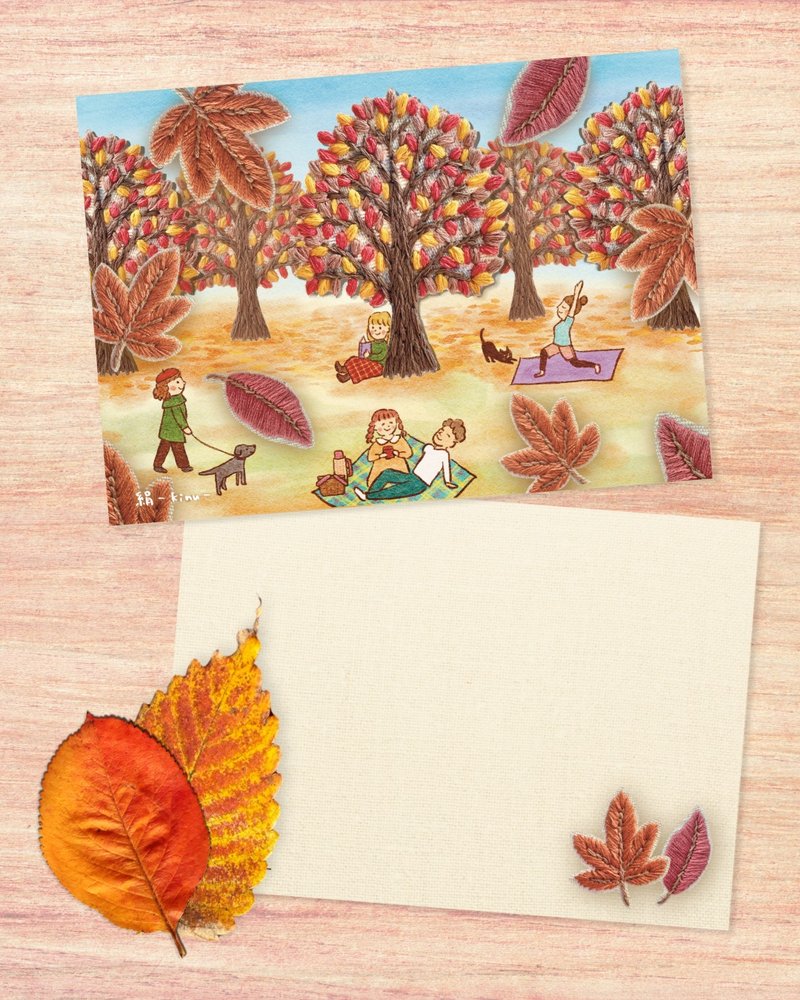刺繡照片明信片No.16 秋の公園 - 卡片/明信片 - 紙 