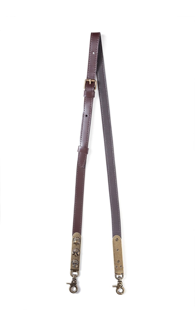 MONA brown metal monkey-embellished leather shoulder strap - อื่นๆ - หนังแท้ สีนำ้ตาล