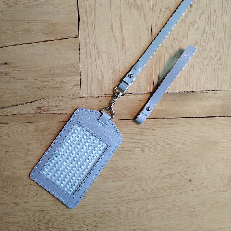 Handmade sheepskin straight ID holder Easycard holder luggage tag - ที่ใส่บัตรคล้องคอ - หนังแท้ สีนำ้ตาล